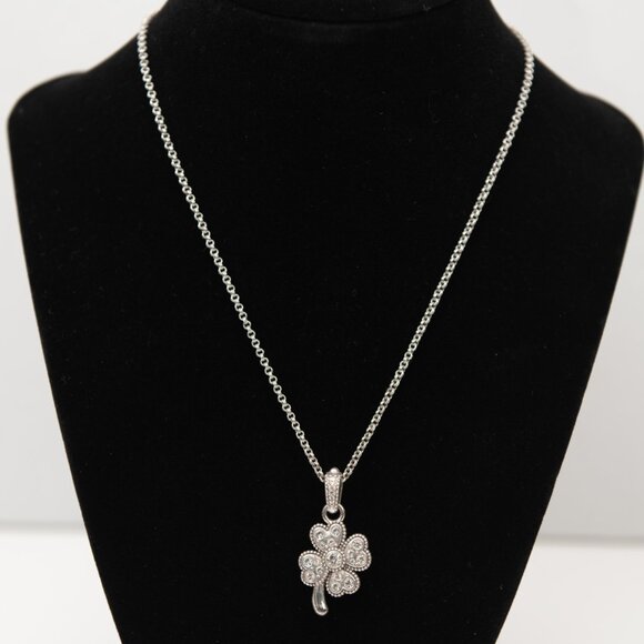 Brighton Jewelry - Brighton Four Leaf Clover Crystal Pendant Necklace Lucky Charm Silver